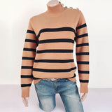 New Autumn Winter Turtleneck Knitted Sweater Women Casual Rivets Striped Pullovers Sweater Female Oversize Tops