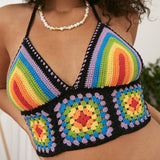 Summer Ladies Sexy Midriff-baring Camisole Girls Creative Colorful Stripe V-neck Sleeveless Base Shirt Knitted Tops