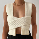 Nukty Green Bandage Knit Top Women Summer Sleeveless Off Shoulder Knitted Crop Top Sexy Black White Tank Top Streetwear Vest