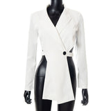 Nukty Women Solid Color Blazers Summer Autumn Coat Long Loose Suit Jacket Female Tops New Black White Backless Suits