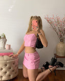 Nukty High Quality Summer Crop Top Women Fishbone Double Layer Pink PU Leather Sexy Crop Top Fashion Lady Clubwear Party