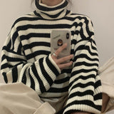 Women's Korean Striped Warm Turtleneck Sweater Casual All-match Long Sleeve New Autumn/Winter Campus Hot Sale