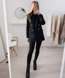 Nukty Blazer Women Traf Fashion Metal Double Breasted Woollen Blazers Coat Vintage Long Sleeve Female Outerwear Chic Tops