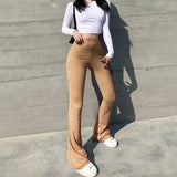 Nukty Women Sexy High Waist Flare Leggings Solid Trousers Sexy Bodycon Trousers Fashion Club Pants Casual Elasticity Bell Bottom Pant