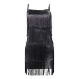 Nukty Sexy Nightclub Women's Sleeveless A-line Layered Fringe Trim Satin With Party Mini Dress