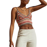 Summer Ladies Sexy Midriff-baring Camisole Girls Creative Colorful Stripe V-neck Sleeveless Base Shirt Knitted Tops