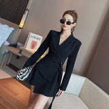 Nukty Mini Party Blazer Dress Women Korean One-piece Office Lady Elegant Dress Chic Sashes Design Long Sleeve Clothes Winter New