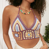 Summer Ladies Sexy Midriff-baring Camisole Girls Creative Colorful Stripe V-neck Sleeveless Base Shirt Knitted Tops