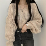Y2K South Korean Chic Spring Hundred Candy-colored Cover Head Loose Thick Line Casual Lantern Sleeve Knitted Soft Sweater Woman