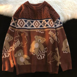 retro Y2K bear sweater coat female autumn new loose lazy fashion design sense of niche knitting couple tide brand sweater