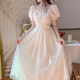 Nukty Elegant Princess Dress Women Vintage Lace-up Party Long Fairy Dresses for Women Spring Victorian Wedding Midi Dress Korean