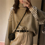 Women's Korean Striped Warm Turtleneck Sweater Casual All-match Long Sleeve New Autumn/Winter Campus Hot Sale