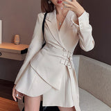 Nukty Mini Party Blazer Dress Women Korean One-piece Office Lady Elegant Dress Chic Sashes Design Long Sleeve Clothes Winter New