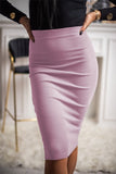 Nukty Sexy Solid Knee-Length Pencil Skirt Women Fashion Elastic High Waist Office Lady Bodycon Slim Knitted Casual Skirts