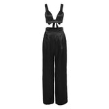 Silky Satin Camis Crop Top and Pants 2 Piece Set for Women Matching Sets Outfits Sexy High Waist Pants Streetwear