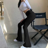 Nukty Women Sexy High Waist Flare Leggings Solid Trousers Sexy Bodycon Trousers Fashion Club Pants Casual Elasticity Bell Bottom Pant