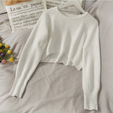 Nukty New Autumn Women Solid Sweater O-Neck Loose Sweater Pullover Crop Top Sweaters Shirts Femme Knit Outwear Jumpers