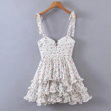 Nukty Summer Women Floral Print Sexy Sling Chiffon Dress Ladies Sweet Ruffle Holiday Party Short Dress Chic Vestido