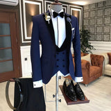 Nukty Costume Homme Italian Business Slim Fit 3 Pieces Royal Blue Men's Suits Groom Prom Tuxedos Groomsmen Blazer for Wedding