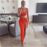 Irregular Sexy Two Pieces Set Spaghetti Strap Crop Top And High Split Midi Skirt Summer 2 Piece Set Women Outfits