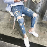 Nukty New Skinny Jeans Men Streetwear Destroyed Ripped Jeans Homme Hip Hop Broken Modis Male Pencil Biker Embroidery Patch Pants