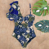 New Sexy Ruffle Print Floral One Piece Strappy One shoulder Swimwear Women Swimsuit Bathing Suit Backless Beachwear Monkini