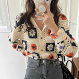 Nukty Women Loose Knitted Cardigan Fashion O-neck Long Sleeve Sweater Coat Female Chic Crochet Outerwear Spring New