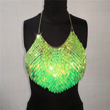 Handmade Bling Colorful Sequined Crop Tops Halter Sleeveless Low Cut Backless Sexy Women Tank Top Club Party Adjustable Tops