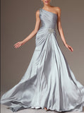 Nukty New Stylish Wedding Reception Dress, One Shoulder Prom Gown,Pleated Mermaid Evening Dresses