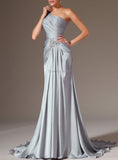 Nukty New Stylish Wedding Reception Dress, One Shoulder Prom Gown,Pleated Mermaid Evening Dresses