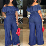 Nukty Fashion Casual Women Solid Off Shoulder Long Romper Jumpsuit Bodysuit Overall Wide Legs