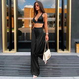 Y2K Fashion Silky Satin Camis Crop Top and Pants 2 Piece Set for Women Matching Sets Outfits Sexy High Waist Pants Streetwear