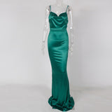 Low Cut Strappy Satin Dress Backless Sleeveless Long Gown Maxi Dress Evening Party