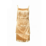 Nukty Sexy Nightclub Women's Sleeveless A-line Layered Fringe Trim Satin With Party Mini Dress