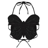 Butterfly Tube Tops Denim Lace-up Corset Sexy Outfits Halter Neck Backless Cami Streetwear Y2K Clothes Black Crop Top Strapless