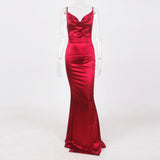 Low Cut Strappy Satin Dress Backless Sleeveless Long Gown Maxi Dress Evening Party