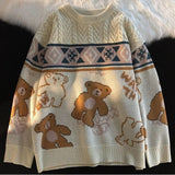 retro Y2K bear sweater coat female autumn new loose lazy fashion design sense of niche knitting couple tide brand sweater