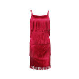 Nukty Sexy Nightclub Women's Sleeveless A-line Layered Fringe Trim Satin With Party Mini Dress