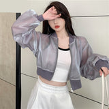 Nukty Jackets Women Cropped Thin Summer Zipper Pure Color Cool Simple Outwear Sun Protection Outdoor Fashion Ladies Leisure Popular