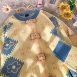 retro Y2K bear sweater coat female autumn new loose lazy fashion design sense of niche knitting couple tide brand sweater