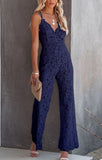 Lace Wide Leg Jumpsuit V-neck Fashion Sexy Sleeveless Backless Jumpsuits Patchwork Summer Sling Slim Women Jumpsuit