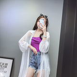 Nukty Women Blouse Sun Protection Fashion Long Lantern Sleeve Outerwear Sheer All-match Thin Beach Street Comfort Korean Style Leisure