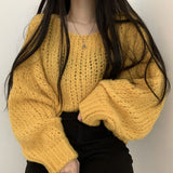 Y2K South Korean Chic Spring Hundred Candy-colored Cover Head Loose Thick Line Casual Lantern Sleeve Knitted Soft Sweater Woman