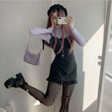 Nukty Lolita Goth Lace Stockings Women Harajuku Tights Elastic High Waist Pantyhose Hollow Sexy Leggings with Bowknot 90s