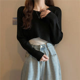 Nukty New Autumn Women Solid Sweater O-Neck Loose Sweater Pullover Crop Top Sweaters Shirts Femme Knit Outwear Jumpers