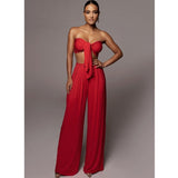 Rompers Womens Jumpsuit Casual Overalls Sexy Crop Top and Wide Leg Long Pants Set Elegant Off Shoulder Bow Tie Casual Jumpsuit