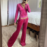 Velvet Tracksuit Women's Home Clothes 2 Piece Sets Womens Outfits Crop Top Female Sweatshirt Pants Joggers Pink Suit For Fitness