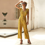 Elegant Print Jumpsuits Women Full Length Loose Casual Ruffles Jumpsuits