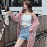 Nukty Women Blouse Sun Protection Fashion Long Lantern Sleeve Outerwear Sheer All-match Thin Beach Street Comfort Korean Style Leisure