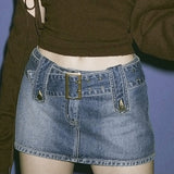 Y2K Women's Jeans Mini Skirts Low Waist Belt Blue Denim Skirt Woman Korean Straight Distressed Bottoms Mujer  Harajuku